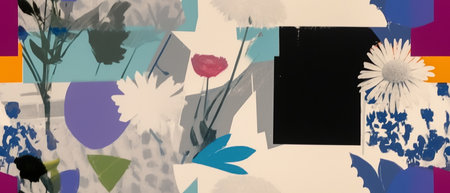 Abstract background with flowers and geometric shapes. Hand drawn illustration.の素材