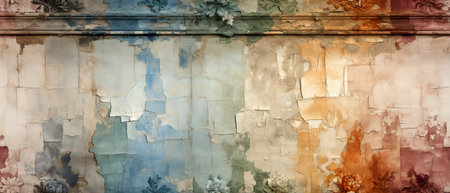 abstract background - old wall with blue, pink and brown paintの素材
