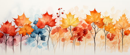 Autumn background with maple leaves. Watercolor painting. Vector illustration.の素材