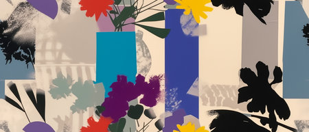 Abstract floral background with multicolored flowers and leaves. Vector illustration.の素材
