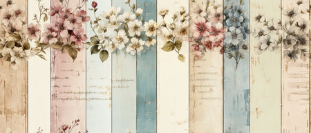Vintage wooden background with spring flowers. Can be used as backgroundの素材