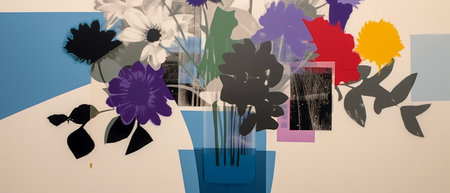 Composite image of hand drawn flowers against blue and white backgroundの素材