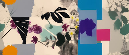 Abstract background with flowers and geometric shapes. Modern art collage.の素材