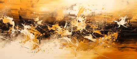 abstract yellow background with oil paint splashes on canvas, panoramaの素材