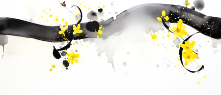 Abstract watercolor background with daffodils and butterflies. Vector illustration.の素材