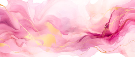 Abstract background with pink and golden watercolor stains. Vector illustration for your design.の素材