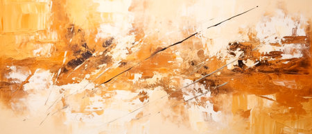 Orange abstract background with grunge brushstrokes of paint on canvasの素材