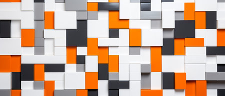 Abstract geometric background with black and orange squares. 3d render illustrationの素材