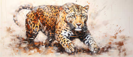 Watercolor painting of a leopard running on white background. Digital painting.の素材