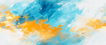 Abstract background of acrylic paint in blue, yellow and white colors.の素材