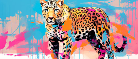 Leopard on a background of watercolor splashes. Vector illustrationの素材