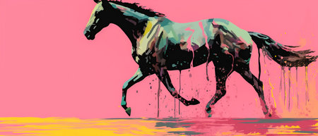 Horse running in the sea with splashes of paint. Vector illustrationの素材