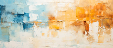 abstract oil painting on canvas with blue, yellow and white colorsの素材