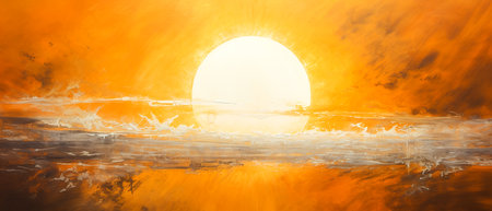 Sunset over sea. Collage. 3D rendering. Sunset.の素材