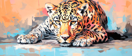 Illustration of a leopard lying on the ground, vector illustrationの素材