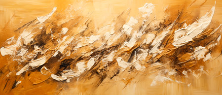 abstract background with brushstrokes of paint in yellow and brown colorsの素材