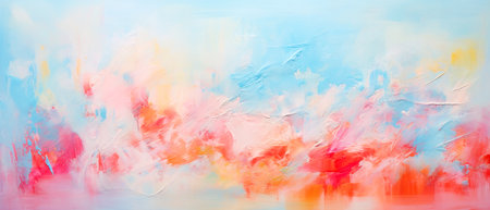 Painting abstract background. Red, orange, blue and yellow colorsの素材