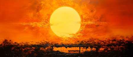 Sunset over the lake. 3D render of a sunset over the lake.の素材