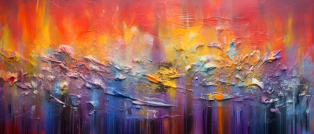Painting closeup of vivid colorful abstract art brushstrokes as backgroundの素材