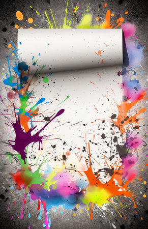 Abstract colorful paint splashes and blots on grunge background.の素材