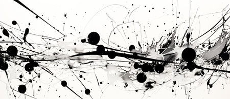 Abstract black and white background with ink splashes and blots.の素材