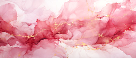 Abstract hand painted watercolor background. Pink and gold colors. Vector illustrationの素材