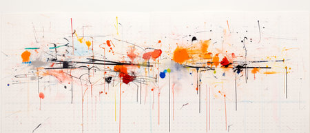 abstract background with colorful splashes and blots on white paperの素材