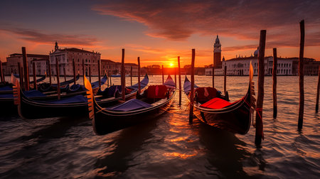 Gondolas on the Grand Canal at sunset, Venice, Italyの素材