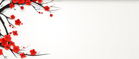 Chinese new year background with red cherry blossom. Vector illustration.の素材