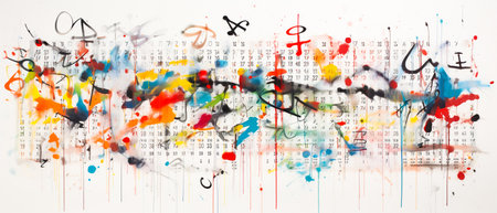 Calendar with abstract colorful splashes and blots on white backgroundの素材