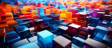 3d rendering of abstract background with cubes in red and blue colorsの素材