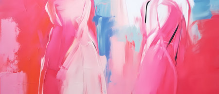 Abstract background with pink and blue paint splashes on a white backgroundの素材
