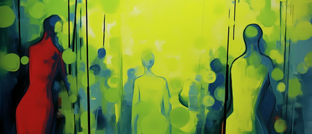 abstract colorful background with people silhouettes and bokeh effectの素材