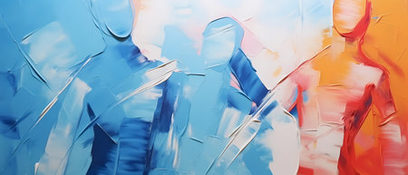 3D rendering of abstract background with brush strokes in blue and orange colorsの素材