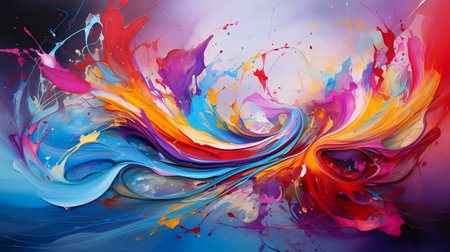 abstract colorful background with blue, red, yellow and purple paint splashesの素材