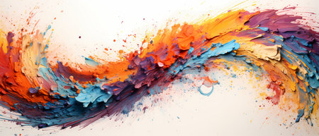 Abstract background of acrylic paint splashes in blue, orange and yellow colorsの素材