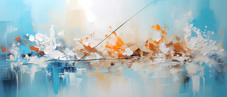 Fishing rod on the background of the city. Digital painting.の素材