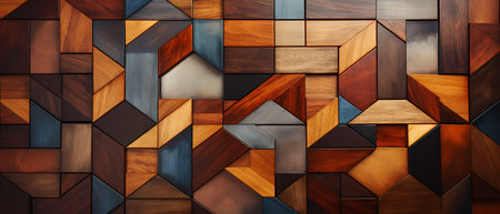 3d rendering of a wooden wall made of different shapes and colorsの素材