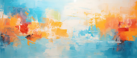 abstract oil painting background with blue, orange, yellow and brown colorsの素材