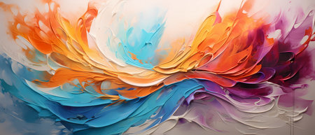 Abstract background of acrylic paint in blue, orange, yellow and pink colorsの素材