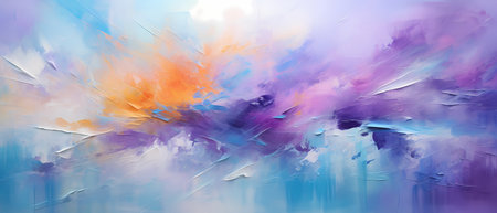 abstract background painting of a blue sky with white clouds and sunの素材