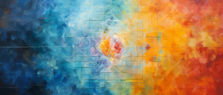 Abstract background with blue, orange, yellow, red and orange squaresの素材