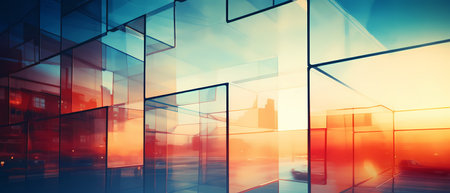 Glass wall with reflections as modern city concept. 3D renderingの素材