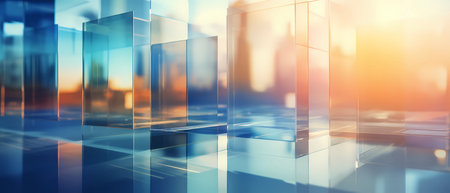 Abstract business background with glass cubes. 3d rendering toned image double exposureの素材