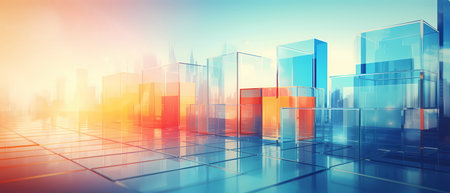Abstract background with glass skyscrapers. 3d rendering, 3d illustration.の素材