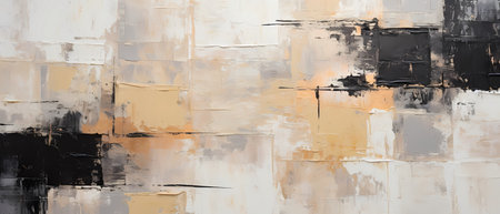 abstract painted canvas background texture with black, white and brown colorsの素材