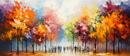 Colorful autumn trees in the park. Abstract nature background. Vector illustration.の素材