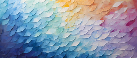 Abstract background of blue, pink, orange and yellow fish scales.の素材
