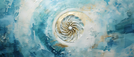 Nautilus shell in blue watercolor painting. Abstract background.の素材