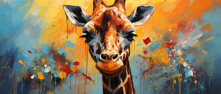 Giraffe head on colorful background. Digital painting. Colorful painting.の素材